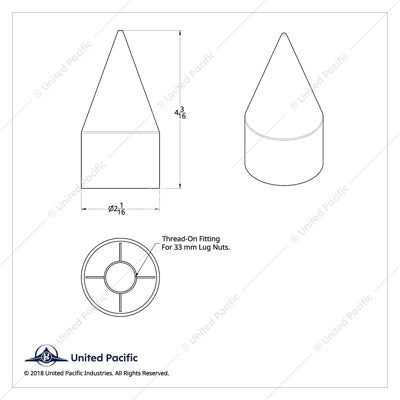 Black 33mm X4 1/8" X Pointed with Flange Thread -on Nut - 10000B