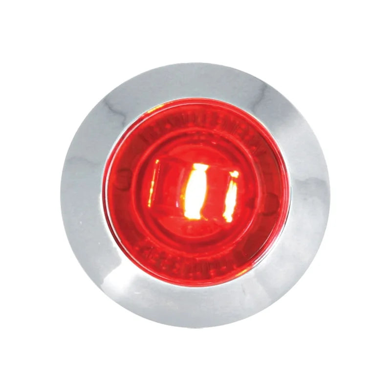 1-inch mini red LED light with chrome plastic bezel for semi-truck marker or accent lighting, screw-stud mount design.