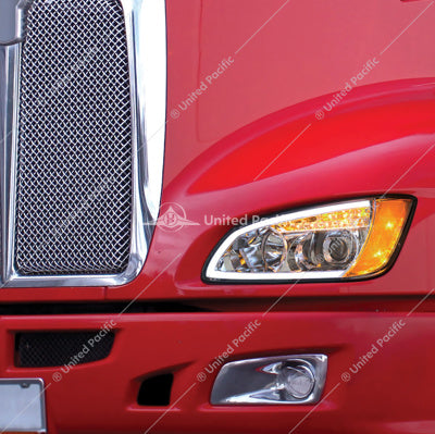 Chrome Projection Headlight With LED Turn Signal & Position Light For 2008-2017 Kenworth T660 - Passenger - 32780