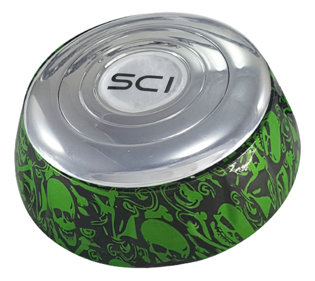 Skull Green 18" Printed Wood Rim Chrome 4 Spoke - 537-3037-77502