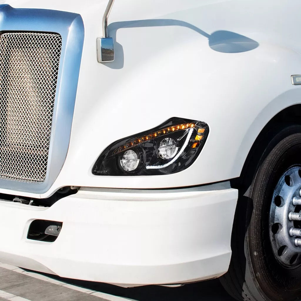 High Power 45 LED Blackout Headlight w/ Sequential Turn Signal for 2013-2021 Kenworth T680 Driver Side - 35891