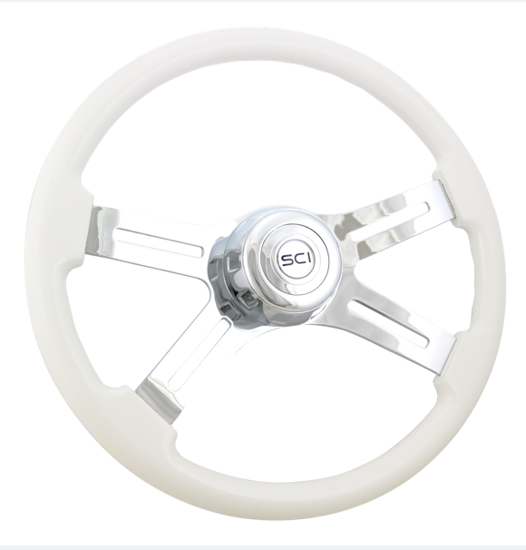 Classic White 18" Painted Wood Rim Chrome 4 Spoke - 585-3003-77502