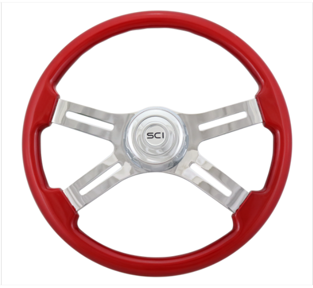 Classic Red 18" Painted Wood Rim Chrome Steering Wheel - 583-3003-77502