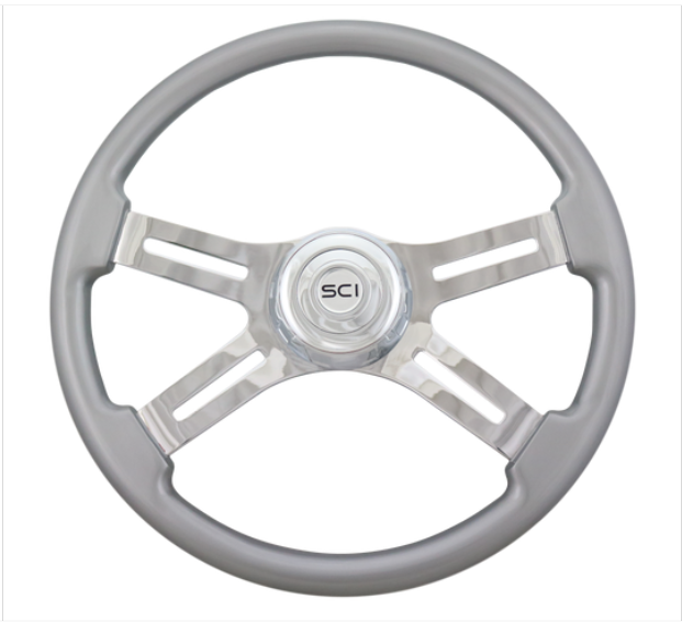 Classic Silver 18" Painted Wood Rim Chrome 4 Spoke - 584-3003-77502