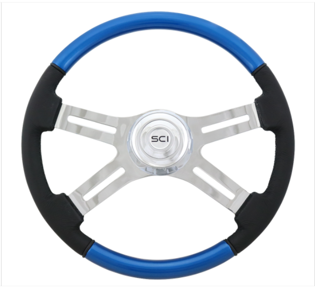 Classic Combo Blue 18" & Leather Rim Steering Wheel - 543-3003-77502