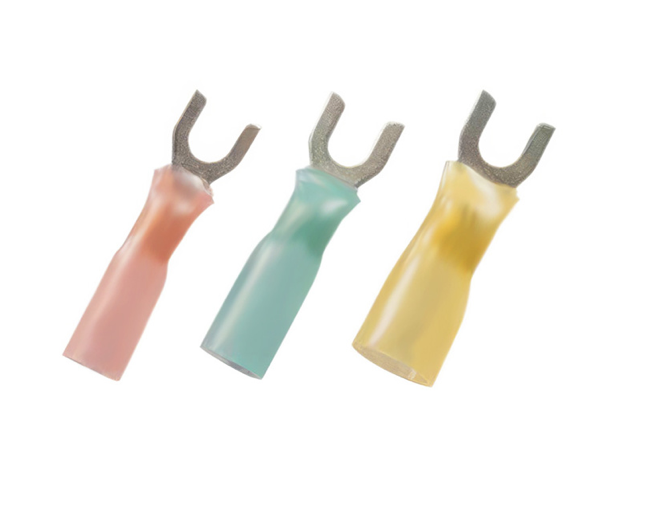 12-10 AWG #10 STUD CS HEAT SHRINK SPADE TERMINAL - YELLOW, 10 PCS. - 98197