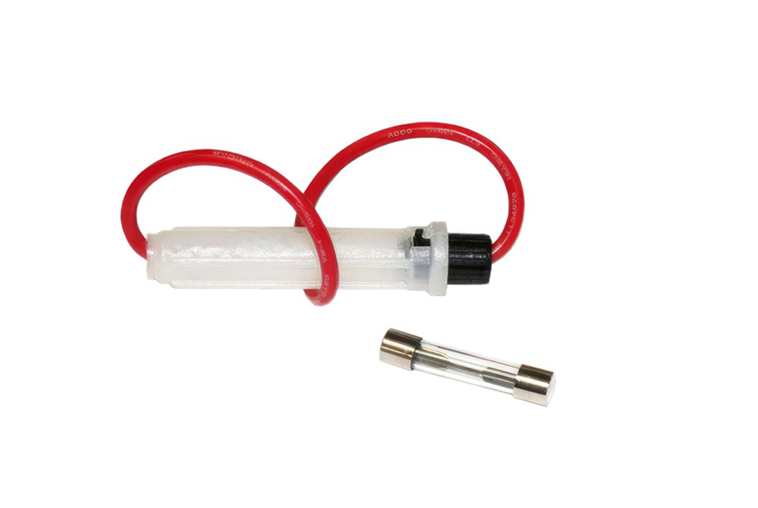 IN-LINE GLASS FUSEHOLDER 16 AWG 6.5" WIRE W/ 14 AMP SFE FUSE, 1 SET - 98122
