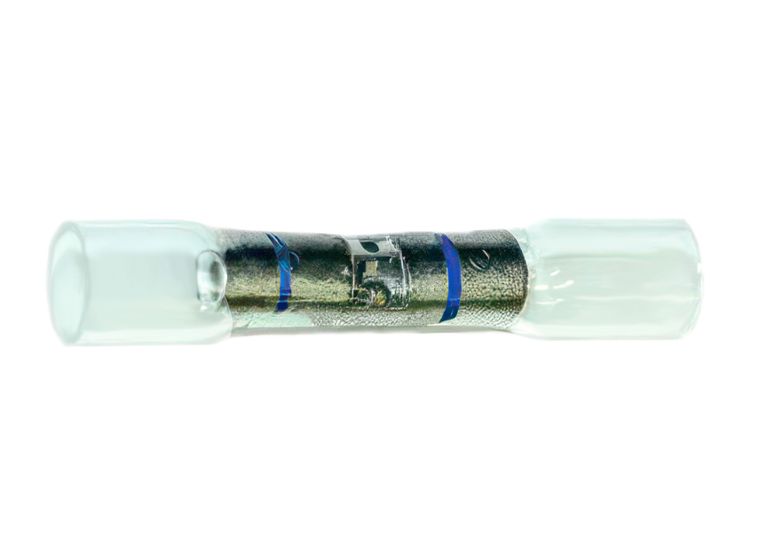 16-14 AWG CS WINDOW HEAT SHRINK BUTT CONNECTOR - CLEAR W/ BLUE STRIPE, 10 PCS 98141