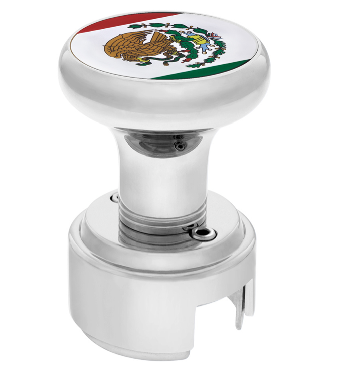 Thread-On Gearshift Knob W/ 13/15/18 Speed Adapter & Mexican Flag Sticker Chrome - 70794