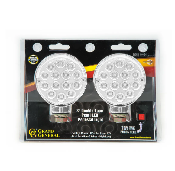 3 inch Pearl Double Face Amber/Red Clear Lens 14 Led Side Twin Pk - 75195