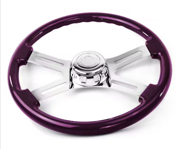 Classic Purple 18" Painted Wood Rim Chrome 4 Spoke - 582-3003-77502