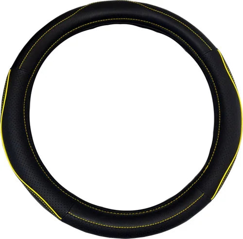 18 Inch Steering Wheel Cover Yellow Trim and Yellow Stitching - 65231