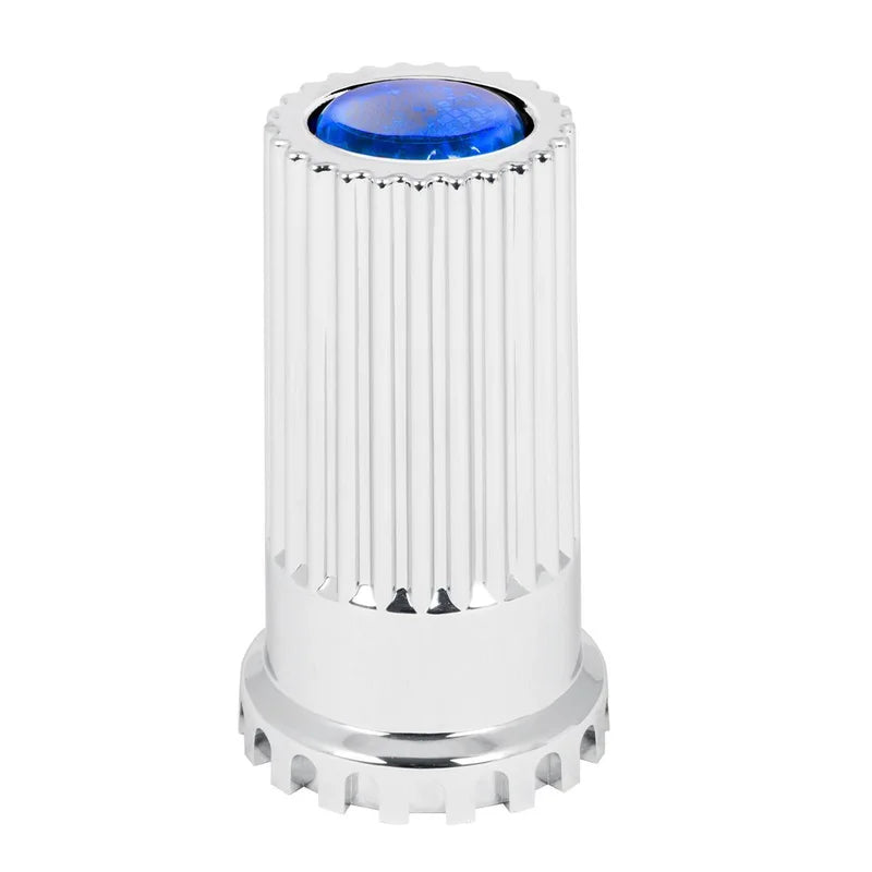 Bullet Flat Top Blue Reflector chrome Plastic 33MM x 4 Inch Lug Nut Cover Screw-On - 10366