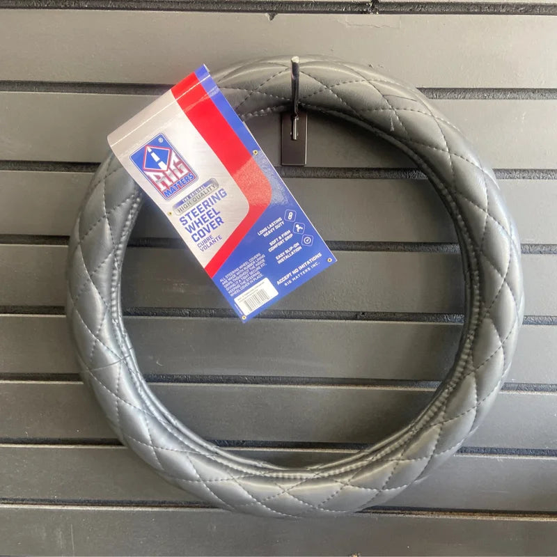 18" Gray Steering Wheel Cover Diamond Style Black Stitch - 65202