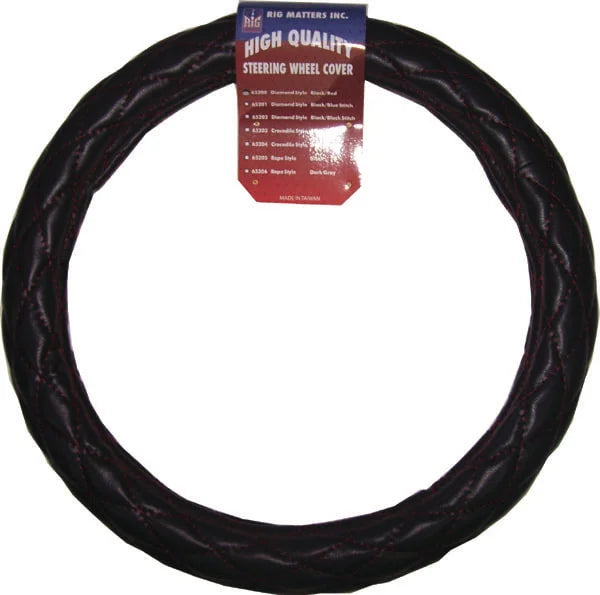 18 Inch Steering Wheel Cover Diamond Style Black with red Stitch - 65200