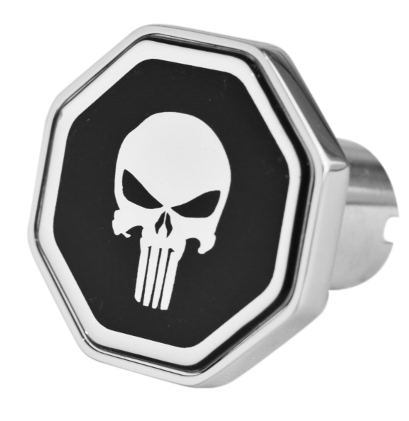 Chrome Air Valve Octagon Knob With Black Punisher Logo - CK-PUN-O-6090