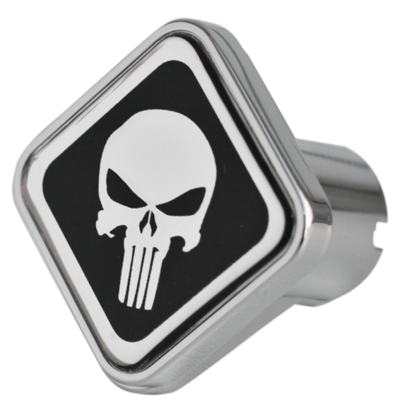 Chrome Air Valve Square Knob With Black Punisher Logo - CK-PUN-S-6090