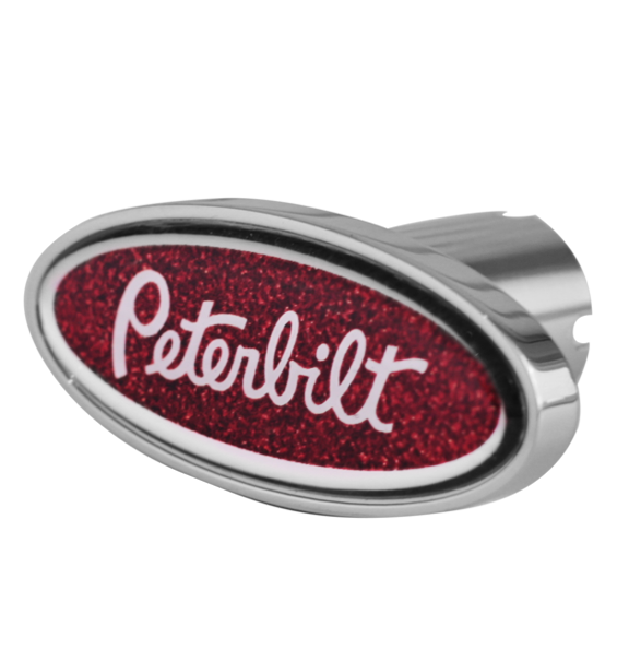 Oval Chrome Air Valve Knob With Peterbilt Logo Red - CK-PB-LS-5781