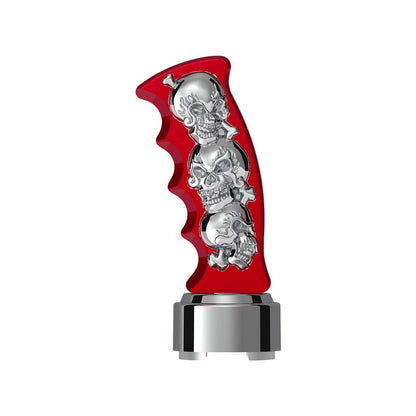 Thread-On Skulls Pistol Grip Gearshift Knob with Chrome 9/10 Speed Adapter Candy Red with Chrome Skulls - 70836