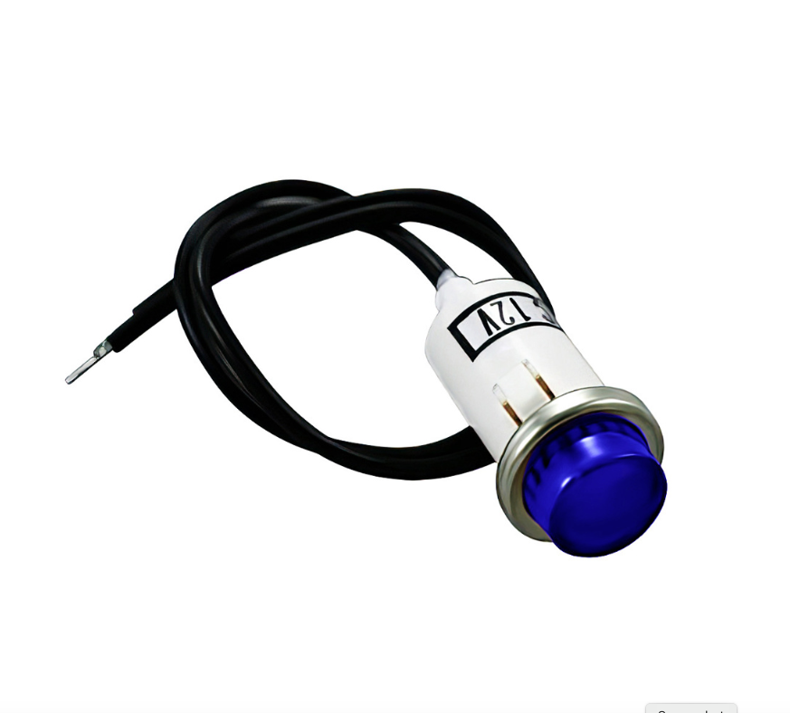 Amber 16 AMP 12V warning light with 1/2" panel mount and leads, compact design for trucks and trailers.