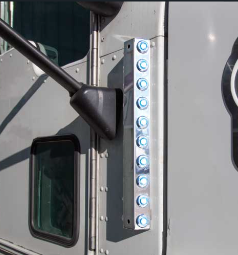 17-inch stainless steel A/C firewall filter light panel with 40 light holes, made in the USA by Aranda Truck Accessories