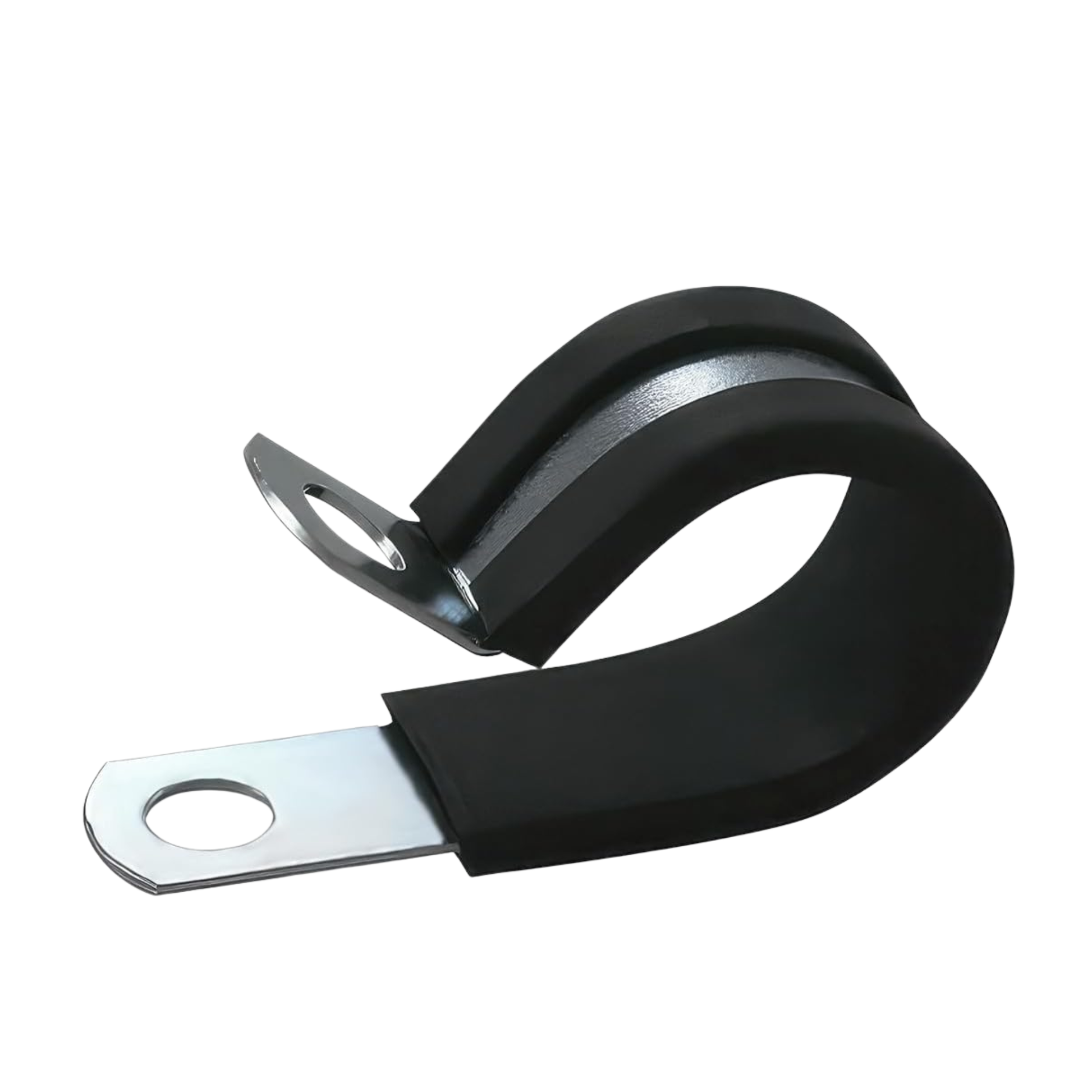 1 inch insulated clamp with Santoprene rubber lining and 1/4 inch mounting hole, cold rolled steel construction, 10-piece set for semi-truck wiring and hoses.