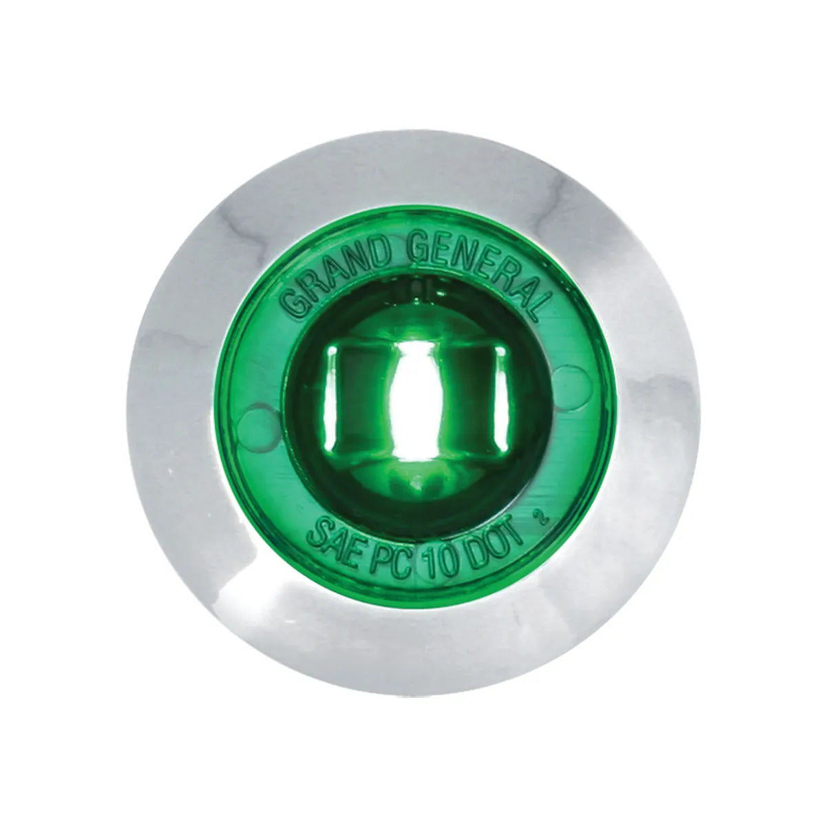1 inch mini green LED light with chrome plastic bezel for semi-truck accent and marker lighting, compact screw stud mount design.