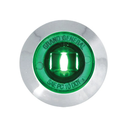 1 inch mini green LED light with chrome plastic bezel for semi-truck accent and marker lighting, compact screw stud mount design.