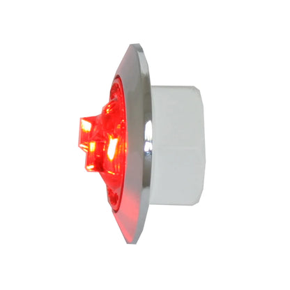 1-inch mini red clear LED light with chrome plastic bezel and screw-stud mount for semi-truck exterior lighting.