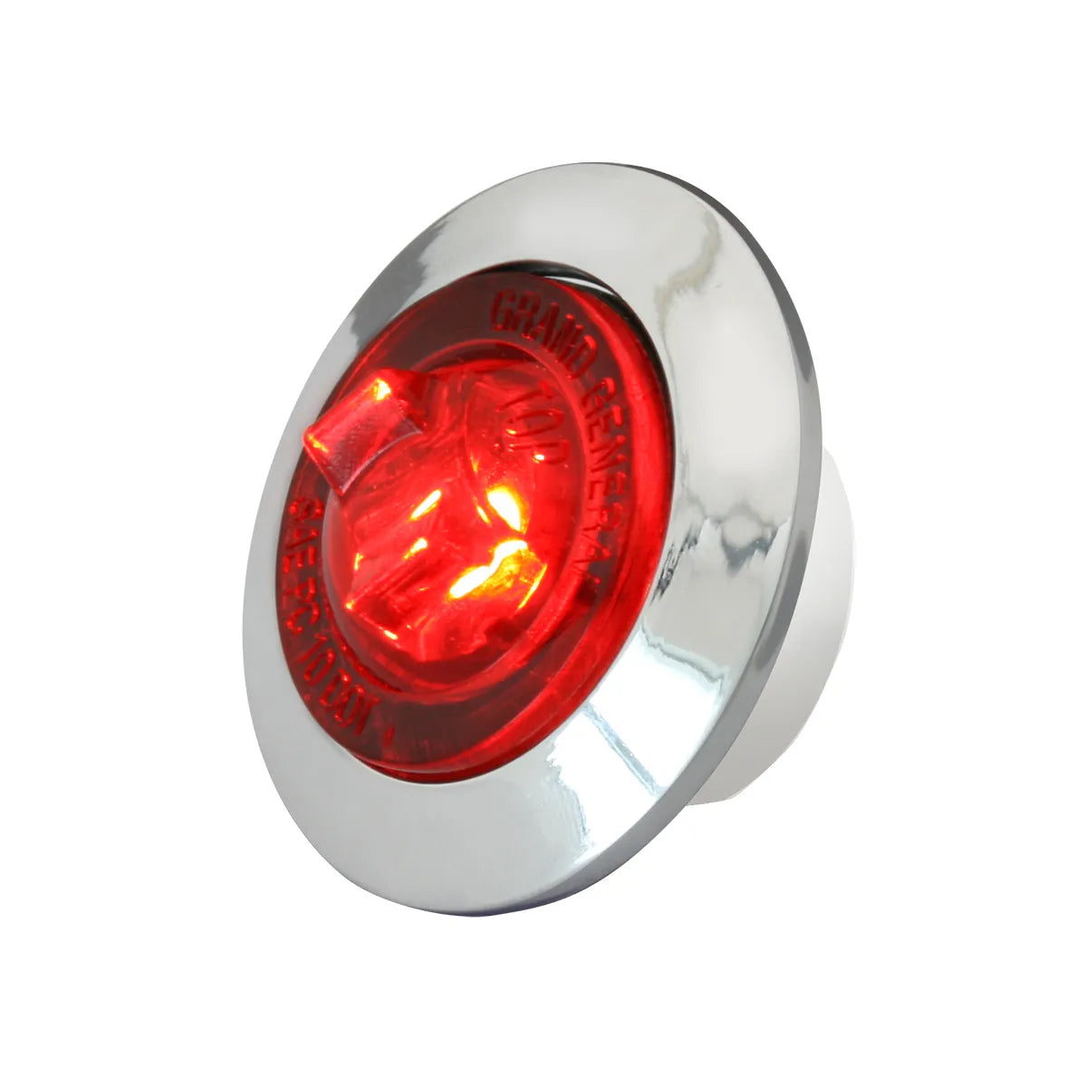 1-inch mini red clear LED light with chrome plastic bezel and screw-stud mount for semi-truck exterior lighting.