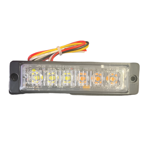 1x4.5 inch rectangular mini strobe light with 3 amber and 3 white LEDs for trucks and trailers