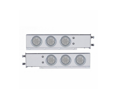 Stainless spring-loaded light bar with six 4" red LED lights and visors, 2-1/2" bolt pattern, for semi trucks