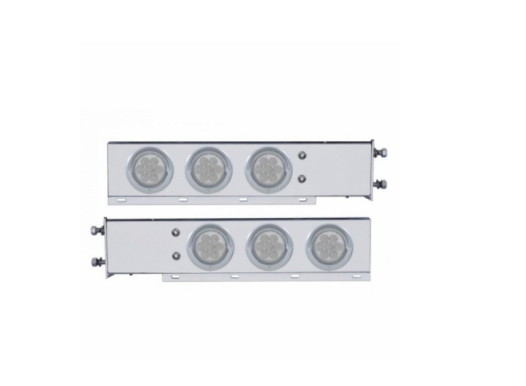 Stainless spring-loaded light bar with six 4" red LED lights and visors, 2-1/2" bolt pattern, for semi trucks