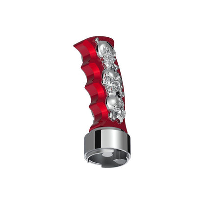 Thread-On Skulls Pistol Grip Gearshift Knob with Chrome 9/10 Speed Adapter Candy Red with Chrome Skulls - 70836