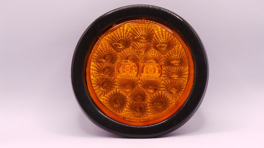 4"Stop,Turn &Tail Sealed Flashing  32 LED Amber 12/24V Flat  Base  Reflective with Grommet And Pigtail Kit  -  8071ERA