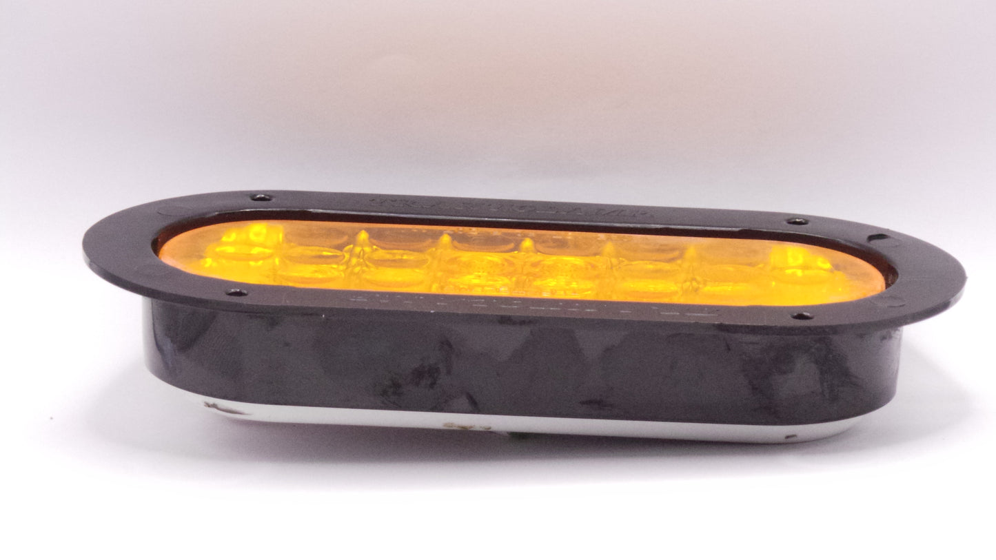 6" Oval F/P/T Flashing 20 Led Light Amber Reflective 12/24V with Black Bezel And Direct Pigtail  -  8041ERA
