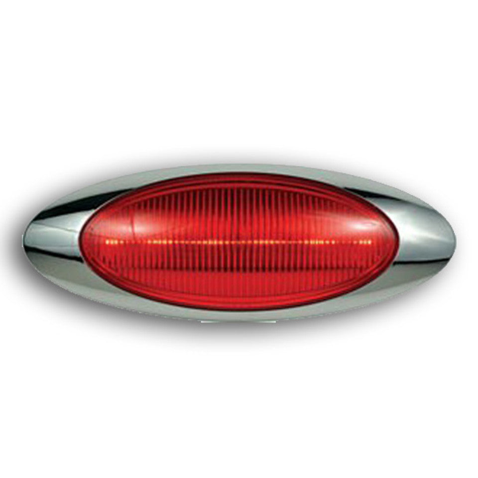 Oval Clearance & Side Marker 4 LED Light Red 12/24V, W/Chrome Bezel And Pigtail Kit  -  8038CR