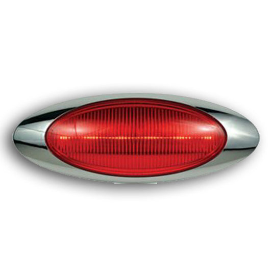 Oval Clearance & Side Marker 4 LED Light Red 12/24V, W/Chrome Bezel And Pigtail Kit  -  8038CR