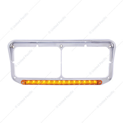 14 LED Rectangular Dual Headlight Bezel with Visor Amber Led Amber Lens  -  32351