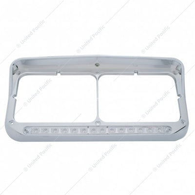 14 LED CHROME RECTANGULAR DUAL HEADLIGHT BEZEL WITH VISOR - AMBER LED/CLEAR LENS - 32352