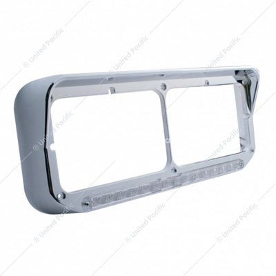 14 LED CHROME RECTANGULAR DUAL HEADLIGHT BEZEL WITH VISOR - AMBER LED/CLEAR LENS - 32352