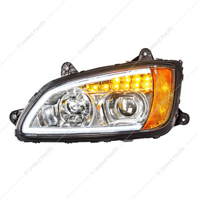CHROME PROJECTION HEADLIGHT WITH LED TURN SIGNAL & POSITION LIGHT FOR 2008-2017 KENWORTH T660 - DRIVER  -  32779