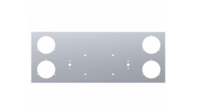 33-3/4" stainless steel rear center light panel with four 4" light cutouts, enclosed design, pre-drilled for license plate and light
