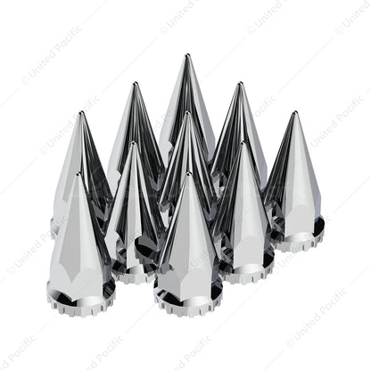 33mm x 4-3/4 inch Chrome Super Spike Nut Covers, thread-on, 20-pack, high-quality triple chrome plating, fits standard hub piloted wheel nuts.
