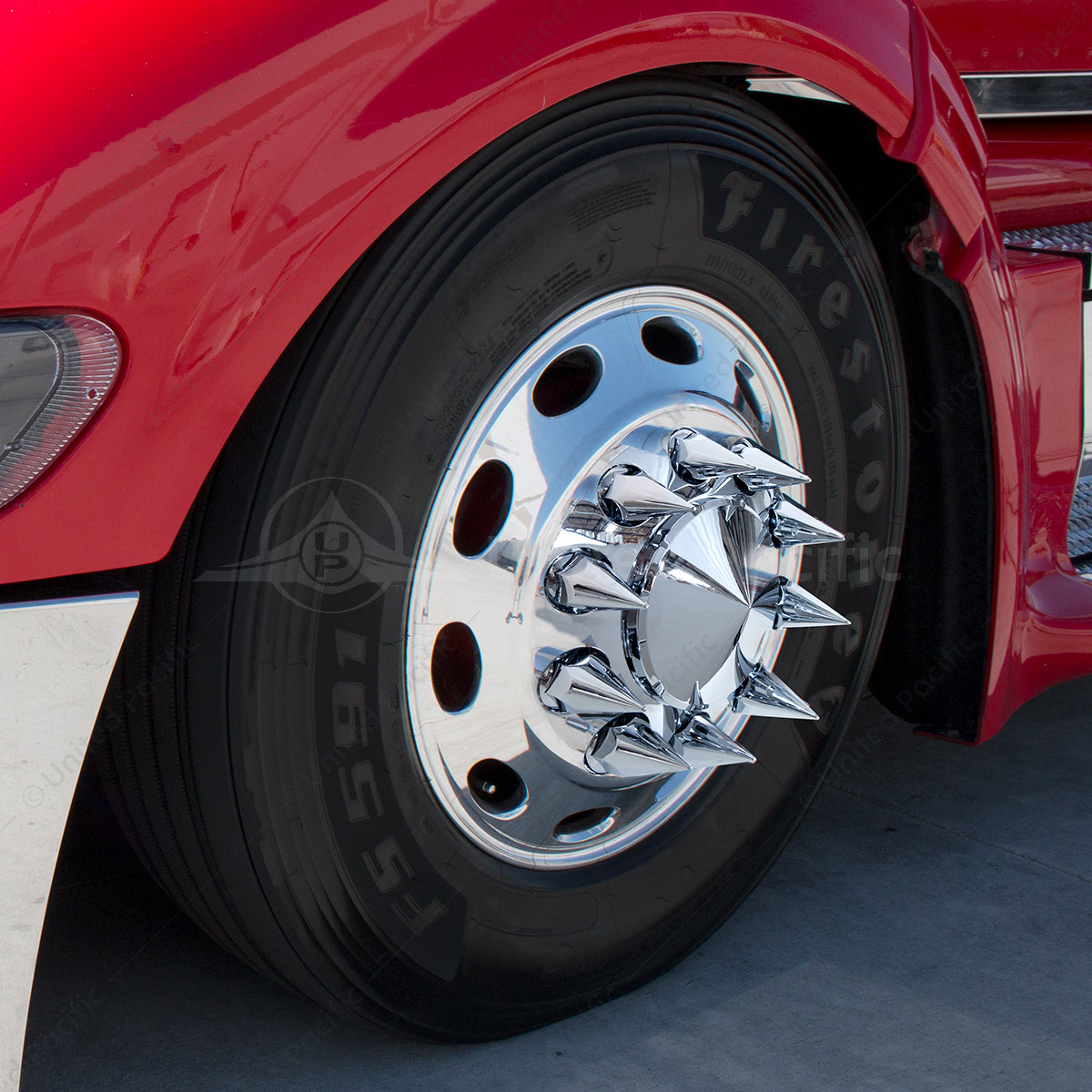 33mm x 4-3/4 inch Chrome Super Spike Nut Covers, thread-on, 20-pack, high-quality triple chrome plating, fits standard hub piloted wheel nuts.