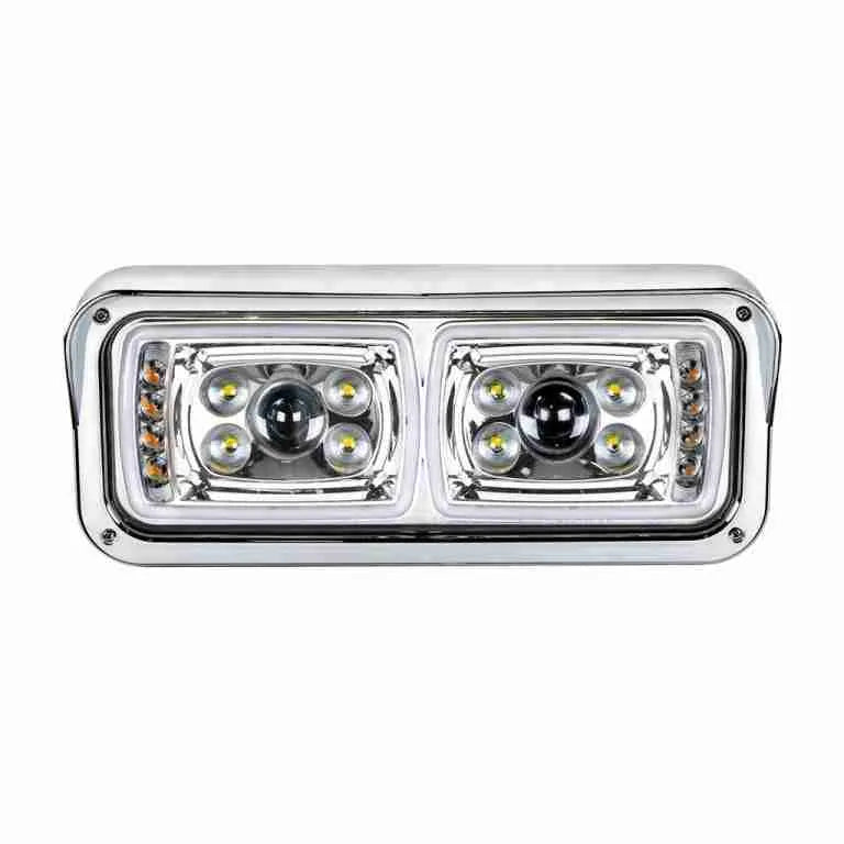 10 High Power LED Chrome Projection Headlight with LED Turn Signal & Position Light Bar Driver Side  - 35823