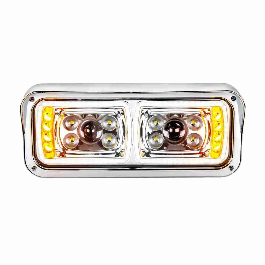 10 High Power LED Chrome Projection Headlight with LED Turn Signal & Position Light Bar Driver Side  - 35823