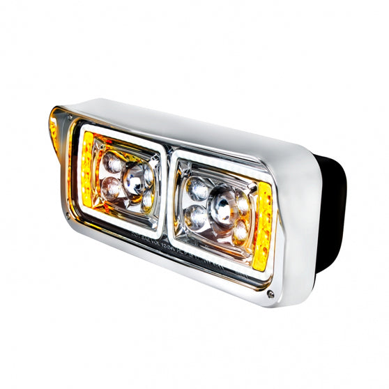 10 High Power LED Chrome Projection Headlight with LED Turn Signal & Position Light Bar Driver Side  - 35823