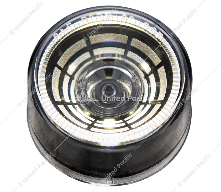 2" round Abyss clearance/marker light with 4 white LEDs, clear infinity-effect lens, sealed housing, DOT/SAE approved.