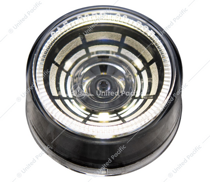 2" round Abyss clearance/marker light with 4 white LEDs, clear infinity-effect lens, sealed housing, DOT/SAE approved.
